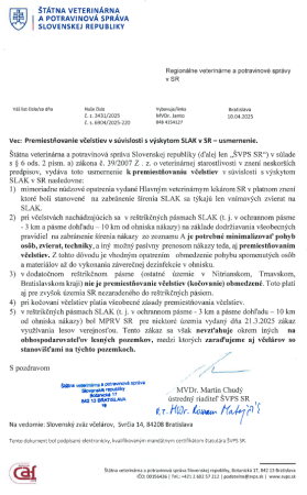 Premiestňovanie včelstiev v súvislosti s výskytom SLAK v SR